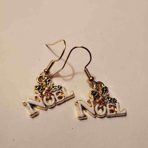 Gold Alloy Christmas Noel Dangle Earrings